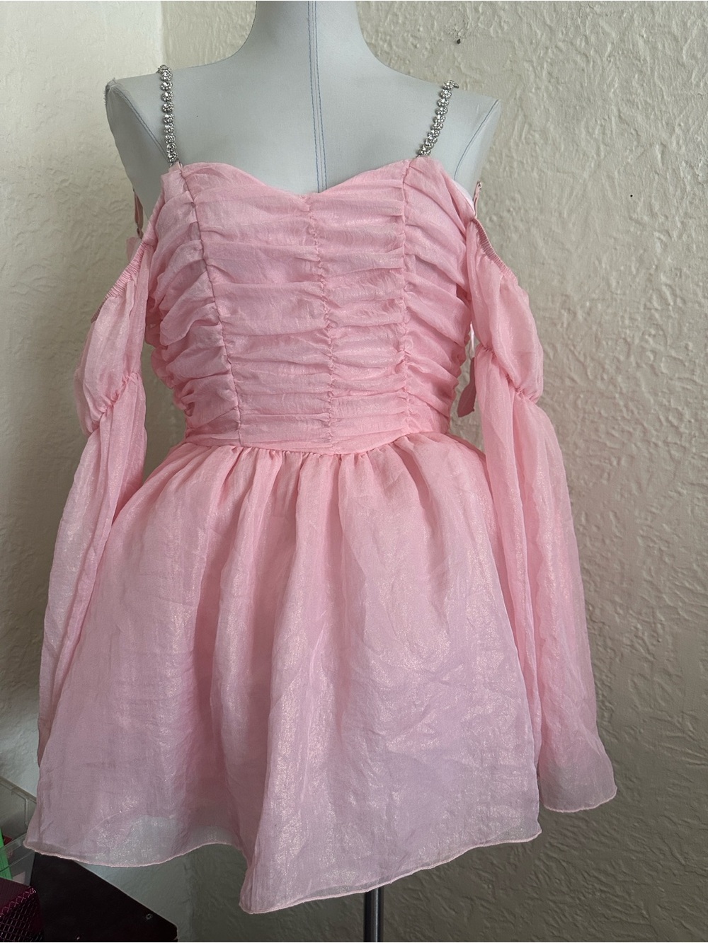 Sugar Thrillz Let Them Eat Chiffon Corset Dress Pink Rhinestone NWT XS Homecomin